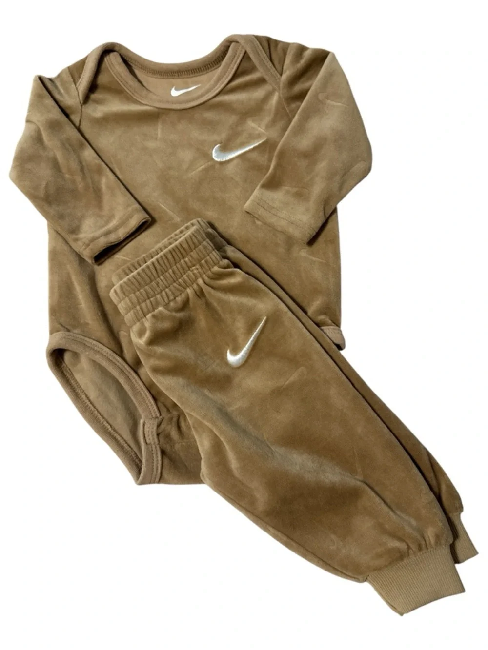 Nike Toddler Velour Tracksuit Set Taupe White Logo Size 3M Soft Cozy‎ Unisex - Picture 5 of 8